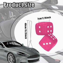 WINUERK Pair Fuzzy Dice for Rear View Mirror, Retro Hanging Dice for Car Mirror, Rose Car Interior Dice Vintage Plush Dice, Universal Car Mirror Hanging Accessories Square Dice Fit Car Home & Office