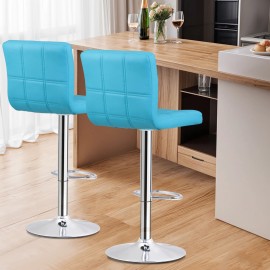 Segawe Bar Stools Set of 2 Modern PU Leather Adjustable Swivel Bar Stool with Back Blue