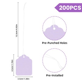 200 Pcs Purple Price Tags with String Attached, Pre-Strung Writable Paper Clothing Tag for Bags Clothing Jewelry Retail Pricing DIY Crafts Gift Wrapping