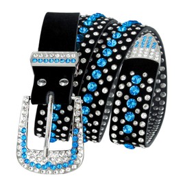 Western - Cinturón de piel de gamuza con diamantes de imitación, diseño de vaquero, diseño de vaquero, 1-1/4 pulgadas (32 mm) de ancho, Azul-claro, 2G