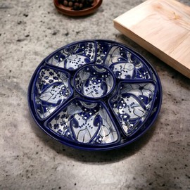 Handmade Talavera Mexican Pottery - Blue and White 7-Piece Appetizer Sectional Tray Set