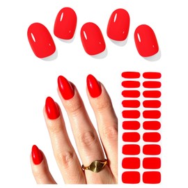 AutyaMee Semi Cured Gel Nail Strips (Shiny Red), 20 Pcs Summer Gel Nail Wraps, Stickers, UV Light Required, Salon Quality, Long Lasting