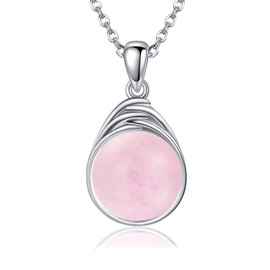 POPLYKE Rose Quartz Necklace for Women Sterling Silver Round Pink Rose Quartz Pendant Necklace Rose Quartz Jewelry Gifts for Women Girls
