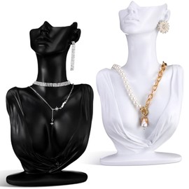 Yalikop 2 Pcs Jewelry Mannequin Display Mannequin Earring Stand for Selling Necklace Display Stand Black White Resin Pendant Boutique Bust Holder Organizer for Show Jewelry, Necklace, Earrings