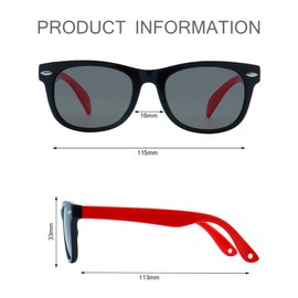 FOURCHEN Flexible polarisierte Baby-Sonnenbrille für Kleinkinder und Kleinkinder, mit Riemen, Alter 0–3 Jahre, schwarz / rot, Small