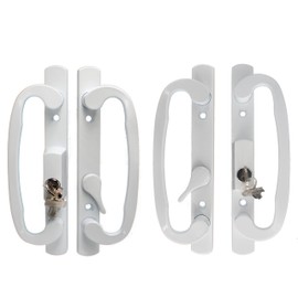 Hyneesun Patio Door Handle 3-15/16 Inch(10cm) Hole spacing（Right and Left Handed White Sliding Door Handle Set Mortise Style, keyed（Offset Position）