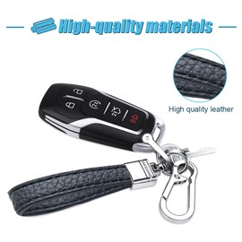 smilfuy Leather Car Keychain, 360° Rotatable Snap Swivel Key Ring, Car Fob Key Chain Holder for Men Women, Anti-Lost D-Ring (Black)