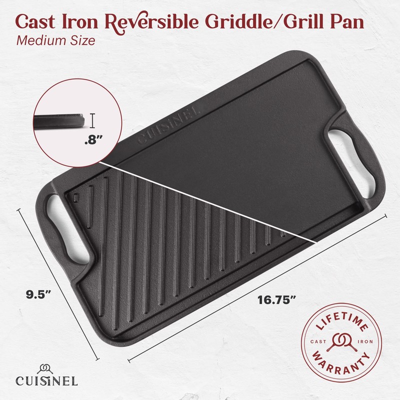 Cuisinel Cast Iron Griddle/Grill + Burger Press + Pan Scrapers