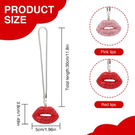 LOGJAM 2 Pcs Bling Lip Diamond Car Charm Accessories, Rear View Mirror Decor Pendant Auto Interior Ornament Women (Pink, Red)