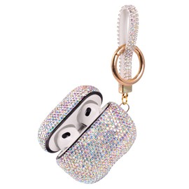 Funda brillante compatible con AirPods de 3ª generación con llavero, funda protectora a prueba de golpes con diamantes de imitación para AirPods 3 funda de carga (AB+llavero)