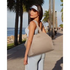 LOVEVOOK Gym Bag for Women 3Pcs Puffer Duffle Bag for Travel Hospital Carry on Weekender Tote for Personal Item, Khaki