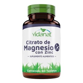 Citrato De Magnesio Con Zinc 60 Tabletas Vidanat Sin Sabor                                                                                            
