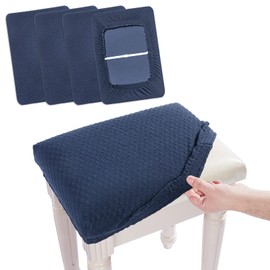 BUYUE 4 pcs Vanity Stool Bench Covers, Luxury Crease-Resistant Jacquard Fabric Saddle Bar Stool Slipcovers Stretch Washable, (Rectangle, 4 Counts, Navy Blue)
