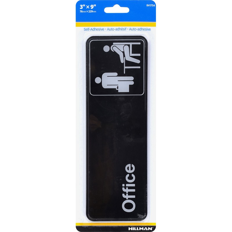 Hillman 841754 Black and White Plastic Self-Adhesive Office Sign (3"