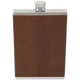 2 oz Brown Textured Leather Pattern 304 (18/8) Food Grade Stainless Steel Hip Alcohol Liquor Flask - BPA free and Leak and Rust Proof
