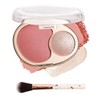 Blush and Highlighter Palette,2 in 1 Rose Pink Blusher Champagne