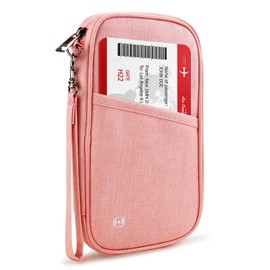 GAUENEEN Passport Holder Family, Travel Document Organizer with RFID, Portable Passport Cover Case with Zipper for Cards, Boarding Pass, ID, Money, Tickets (Pink)