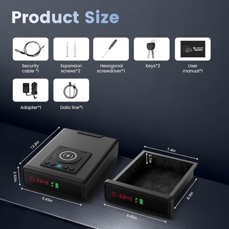 XDeer Biometric Gun Safe for Handgun with Wireless Charging, Quick