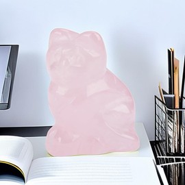 Hztyyier 1.38 inch Rose Quartz Carved Kitten Figures, Natural Crystal Bag Statue for Desktop Home Decor