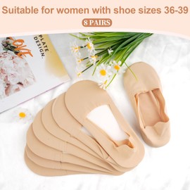 8 Pairs of Women's Invisible Ballerina Socks, Ice Silk, Breathable Trainers, No Show Socks, 35-39 for Trainers, Flat Shoes (Nude Colour), beige, One size fits all