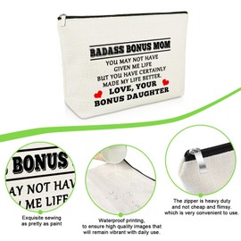 Bonus Mum Birthday Gifts Makeup Bag Mothers Day Gifts for Stepmom Bonus Mom Gifts from Bonus Daughter Mother in Law Gifts Cosmetic Bag Step Mom Gifts Christmas Thanksgiving Gifts Travel Pouch