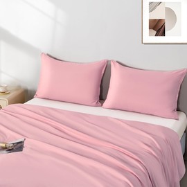 2 Pack Microfiber Queen Zipper Pillowcases, Soft Comfortable Not Shrink Pink Pillow Case, Breathable Pillow Cases Set of 2 (20x30 Inches)