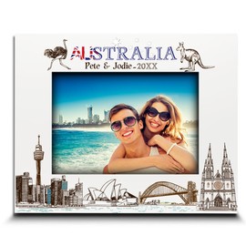 BELLA BUSTA-Personalize Australia Theme Picture frame-Wedding, Honeymoon, Vacation in Sydney, Melbourne, Brisbane, Adelaide symbols Design set City Keepsake (5x7 Horizontal)