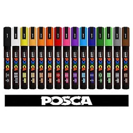 POSCA Uni-Ball Uni PC-5M Tempera Marker 15 Assorted Colours Professional Set.