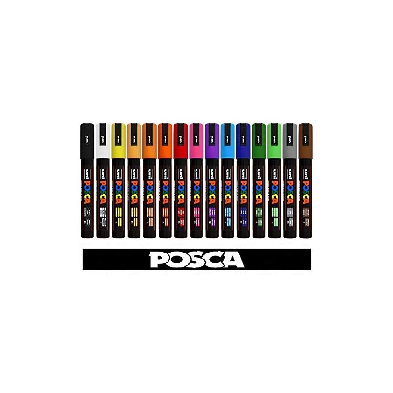 POSCA Uni-Ball Uni PC-5M Tempera Marker 15 Assorted Colours Professional