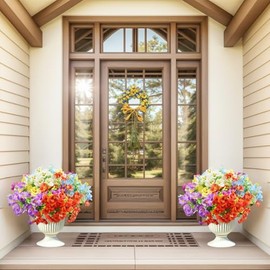 Pyrnox Outdoor Decor Artificial Fake Flowers Plants12 PCS Pansy UV Resistant No Fade Lifelike Decor for Garden Home Balcony Porch Yard (Tangerine Purple Blue Yellow White Pink)