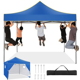 COBIZI 10x10 Pop Up Canopy Tent Commercial Heavy Duty Instant Canopy with 4 Sidewalls, UV 50+ Silver Coated Waterproof Vendor Tent, Portable Shelter with Carry Bag, Event Tent for Parties Patio, Blue