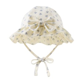 JANGANNSA Bow Baby Girls Summer Hat Flower Toddler Girls Sun Hat Cotton Breathable Infant Cap (Beige Floral, 19.7"(1-2 Years))
