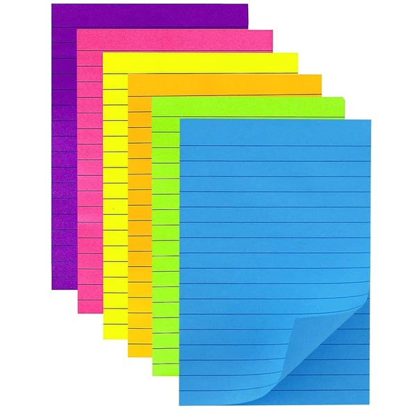6 Pack Lined Sticky Notes 4 x 6 inch,6 Colors