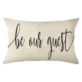 Ogiselestyle Farmhouse Pillow Covers with Be Our Guest Quotes 12 x 20 Inch Lumbar Pillow Covers Home Decorative Cushion Case for Sofa Couch Family Room Décor