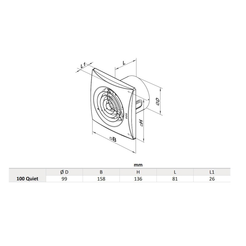 VENTS VEN-100-QUIET Bathroom or Kitchen Extractor Fan for 100mm Duct