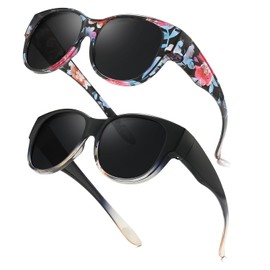 Myiaur 2 Pack Fit Over Sunglasses for Women, Fashion Square Polarized Sun Glasses for Driving, UV400 Protection