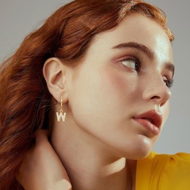 Initial Earrings for Women Initial Gold Huggie Hoop Earrings Letter Dangle Earrings for Women CZ Hypoallergenic Earrings for Women Birthday Christmas Gifts Jewelry (W)