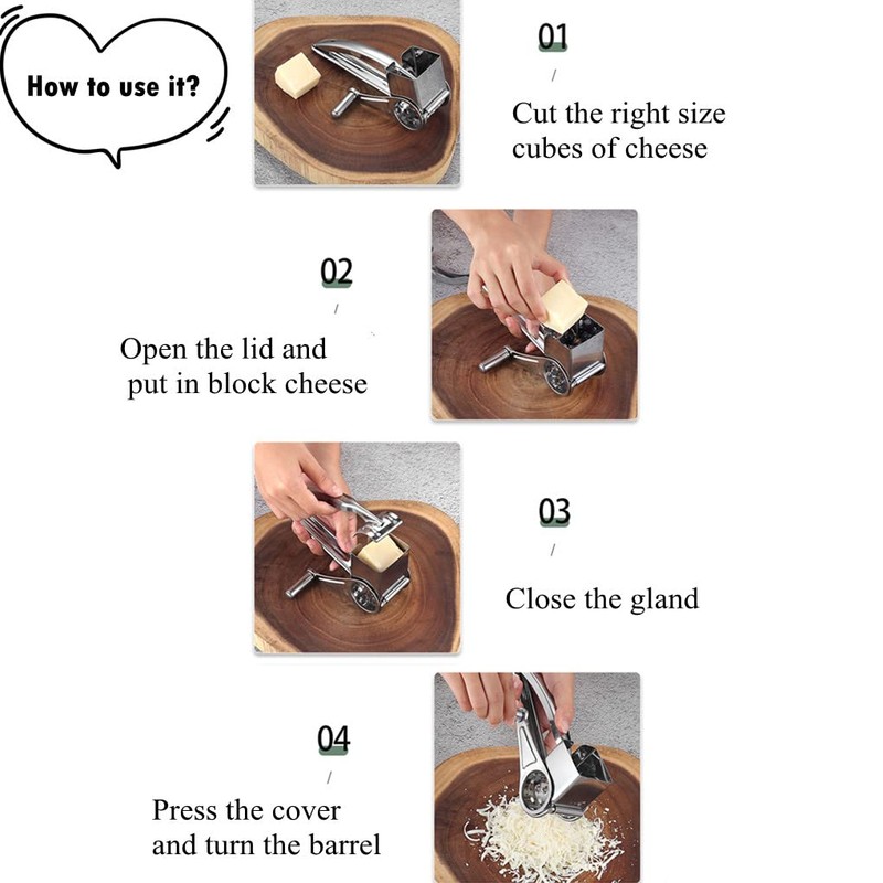Stainless Steel Rotary Grater, Kitchen Tools Hand Crank Shredder Butter
