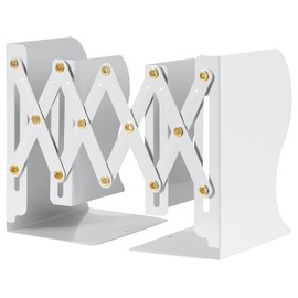 Worephu Adjustable Bookends, Metal Scalable Book Ends, Retractable Book Holder, Expandable Bookcase Desktop Bookend Stand, Telescopic Book Organizer Rack for Home Office School Library（white)