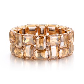 Clearine Women's Sparkle Crystal Emerald Cut Stretch Bangle Bracelet for Wedding Guest Party Prom Champagne Gold-Tone