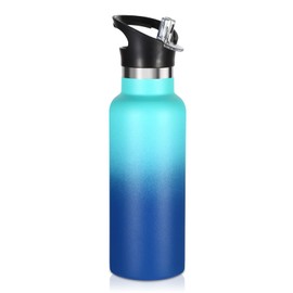 Volhoply 17oz Kids Insulated Water Bottle,Stainless Steel Water Bottles with Straw Lid,Reusable Metal Thermos Water Bottle,Double Wall Vacuum Sports School Water Flask Keep Cold(Green Blue,1 Set)