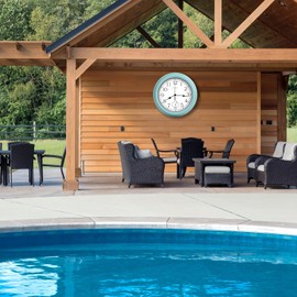 Crosstime 12 Inch Outdoor Clock Waterproof with Thermometer,Vintage Indoor Outdoor Wall Clocks for Patio, Pool, Garden, Bathroom Wall Decor - Teal