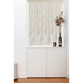 Winterdemoon Boho Curtain Macrame Curtains for Windows Woven Room Divider Living Room Wall Hanging Doorways Curtains 39" L x 35" W (Beige)