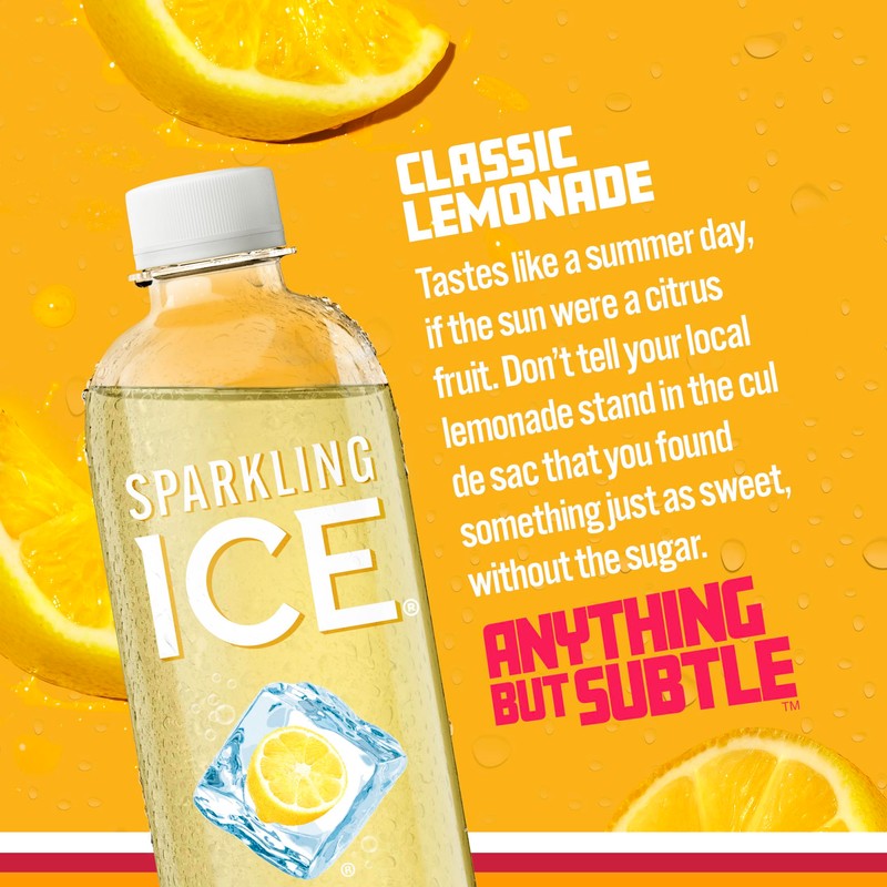 Sparkling Ice, Classic Lemonade Sparkling Water, Zero Sugar Flavored Water,