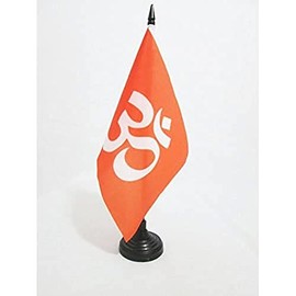 Hinduism religion Table Flag 5'' x 8'' - hindu Desk Flag 21 x 14 cm - Black plastic stick and base - Drapeau Hindouisme AZ FLAG