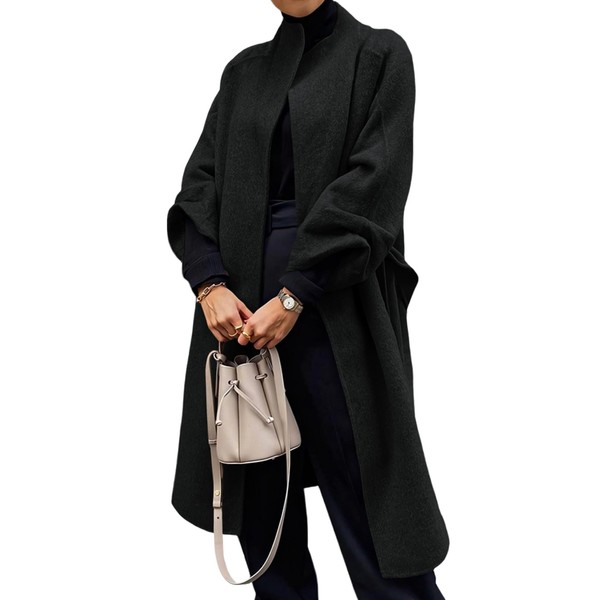 Cicy Bell Womens Long Pea Coats Oversized Wrap Wool Blend