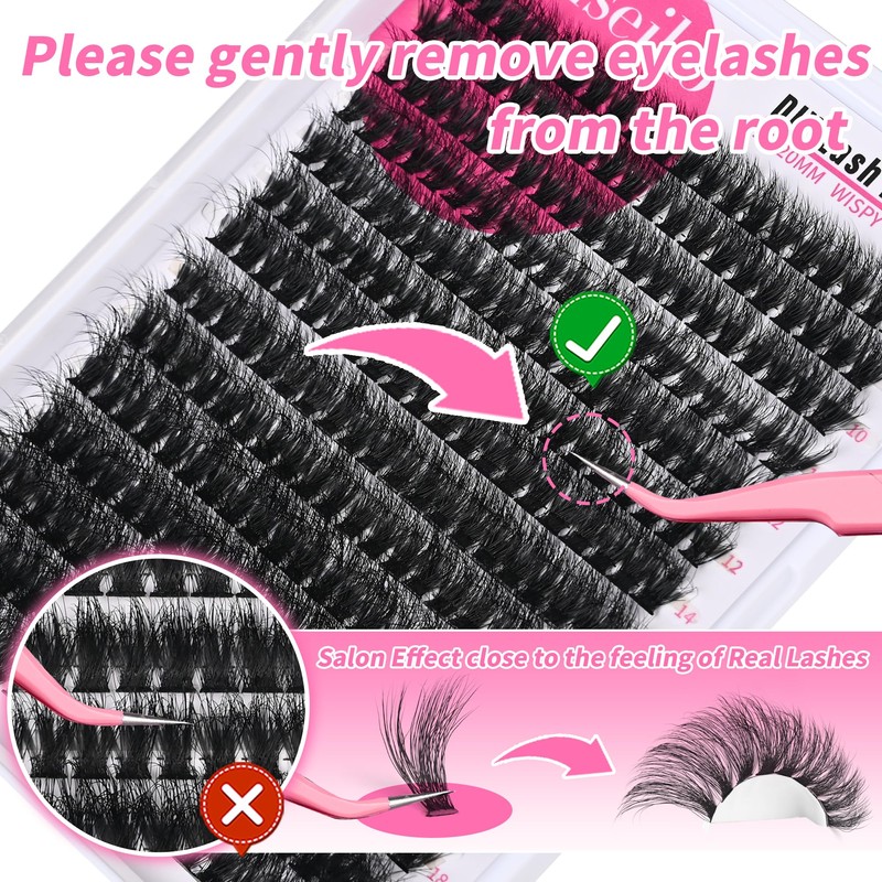 Yaiseiko Lash Clusters 60D Wispy 10-20mm Essential Volume Cluster Eyelash