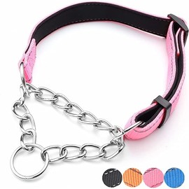 PUROAYET Martingale Dog Collar Wide 2.5CM(0.98inch) Reflective Nylon with Stainless Steel Chain Dog Collar Comfortable Soft M-(doginchs neck15-19inches)