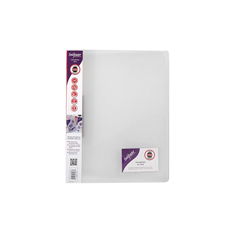 Snopake A4 Clear Premium ClampBinder [Pack of 1] 100 Sheet