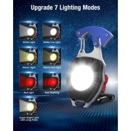 HGNN Keychain Work Light, 7 Modes Mini Rechargeable Torch, IPX5, 800 Lumens COB Keychain Flashlight, Multifunctional Portable Light with Whistle for Outdoor Camping Emergency Lighting